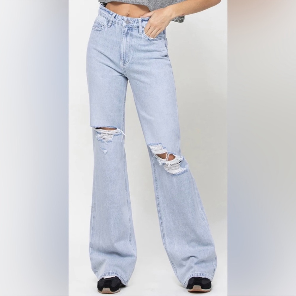 VERVET BY FLYING MONKEY Light Blue Ripped Flare Jeans